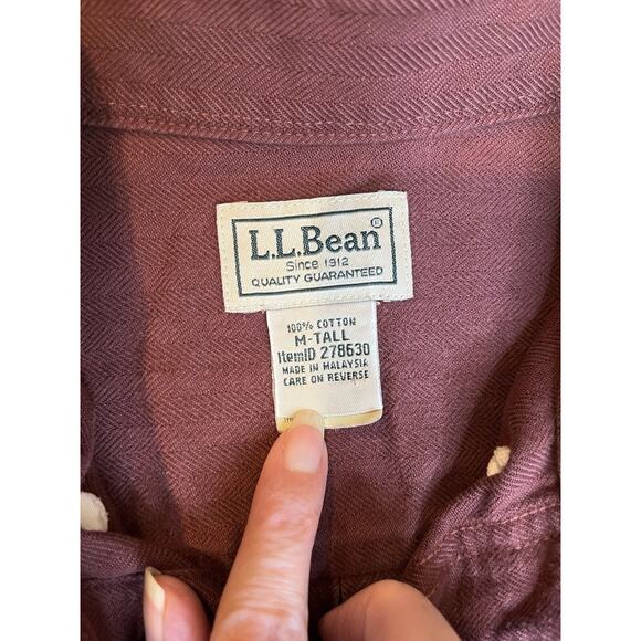 LL Bean Shirt Men's M Tall Maroon Button Front Thick Long Sleeve 278630 - Picture 7 of 7